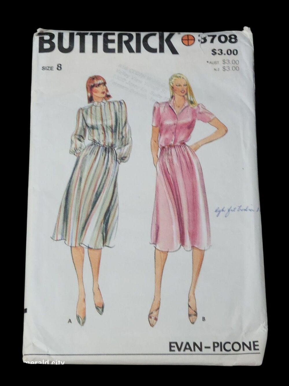 Vintage Misses Loose Fitting Dress Pattern Evan Picone Butterick 3708 Cut Size 8
